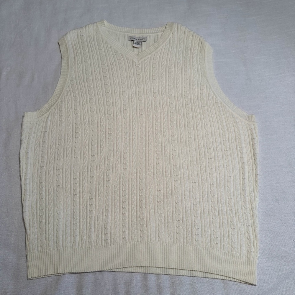 Vtg Preswick & Moore Sweater Vest Mens XL Cotton Cable Knit Dad Grandapa Golf